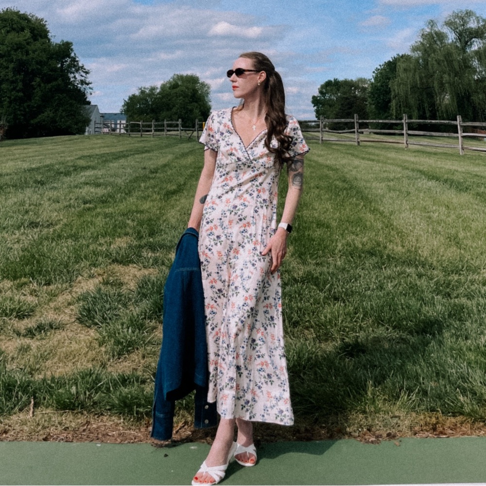 The Brie Dress - Scallop Bow Chintz Pink Floral Maxi Dress - Picture 5 of 5